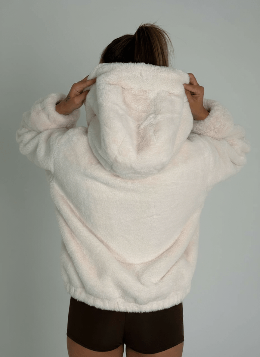 Bomber Eco - Pelliccia Con Cappuccio Bianca - Abbigliamento Jessica