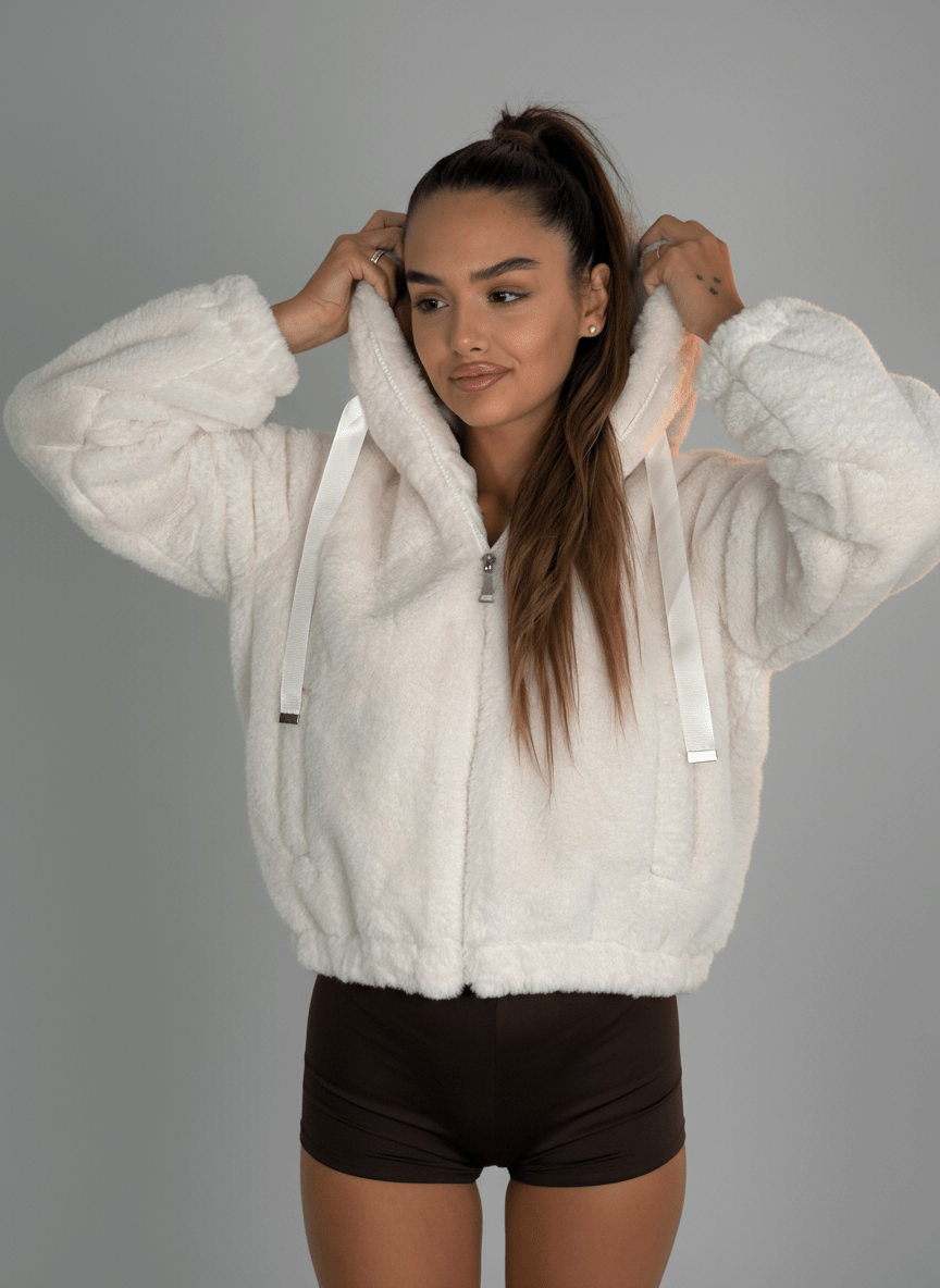 Bomber Eco - Pelliccia Con Cappuccio Bianca - Abbigliamento Jessica