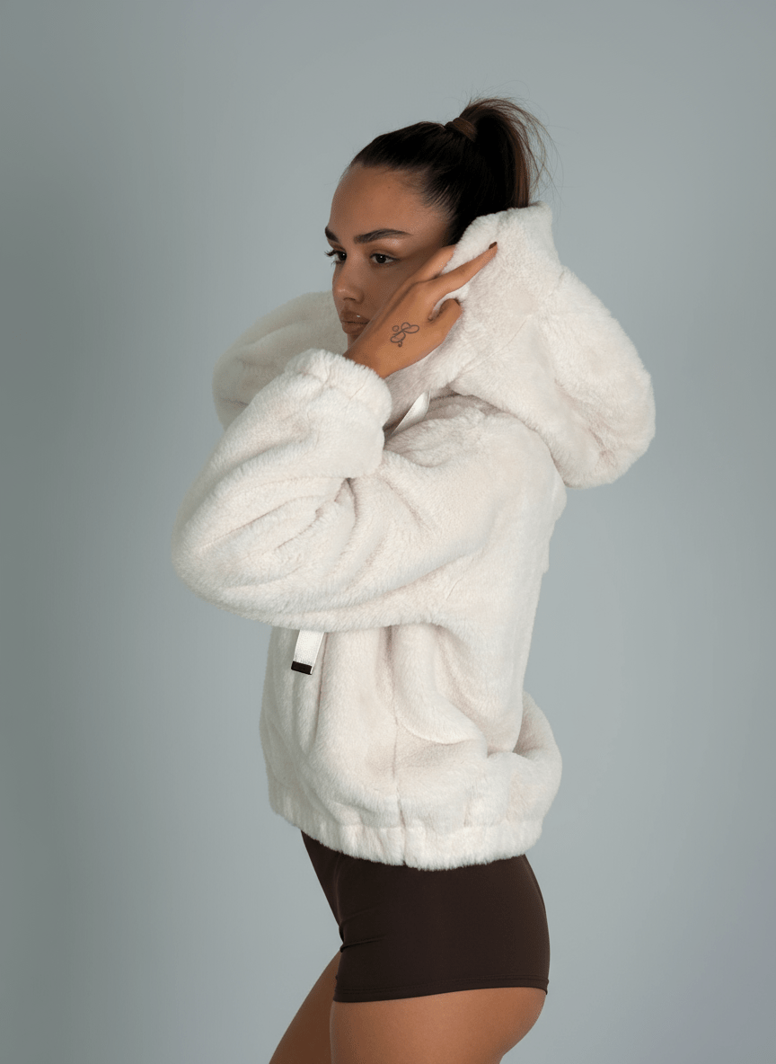 Bomber Eco - Pelliccia Con Cappuccio Bianca - Abbigliamento Jessica