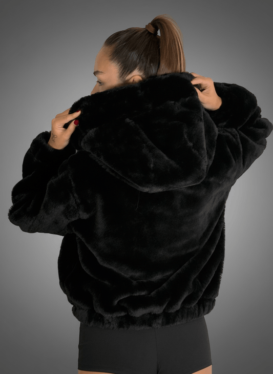 Bomber Eco - Pelliccia Con Cappuccio Nera - Abbigliamento Jessica