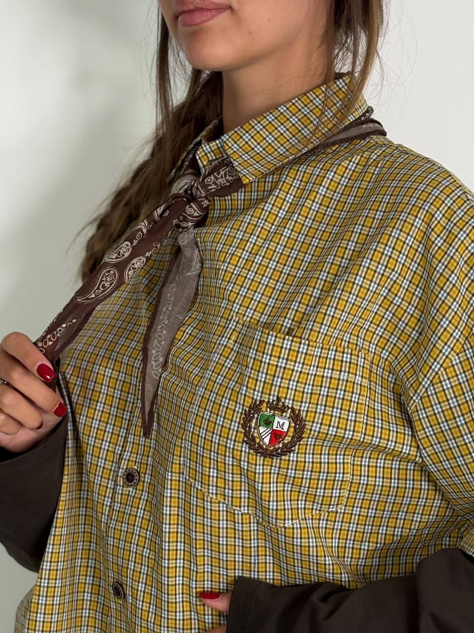 Camicia A Quadretti Con Maniche In Cotone E Bandana Marrone - Abbigliamento Jessica
