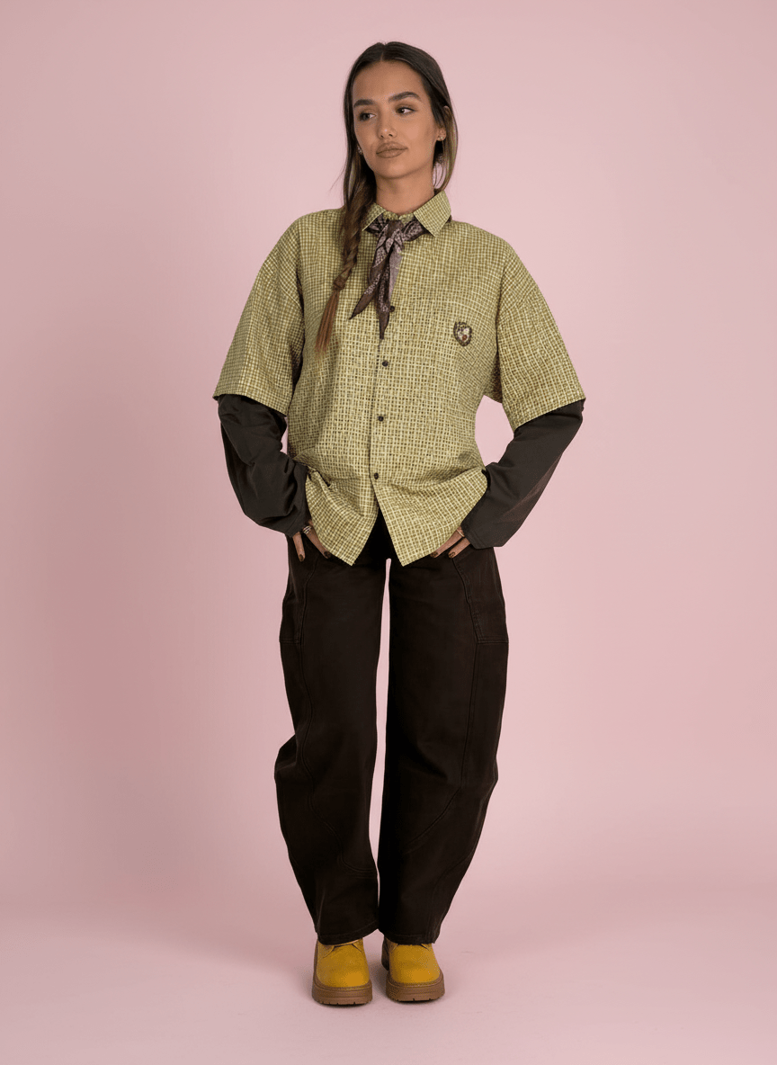 Camicia A Quadretti Con Maniche In Cotone E Bandana Marrone - Abbigliamento Jessica