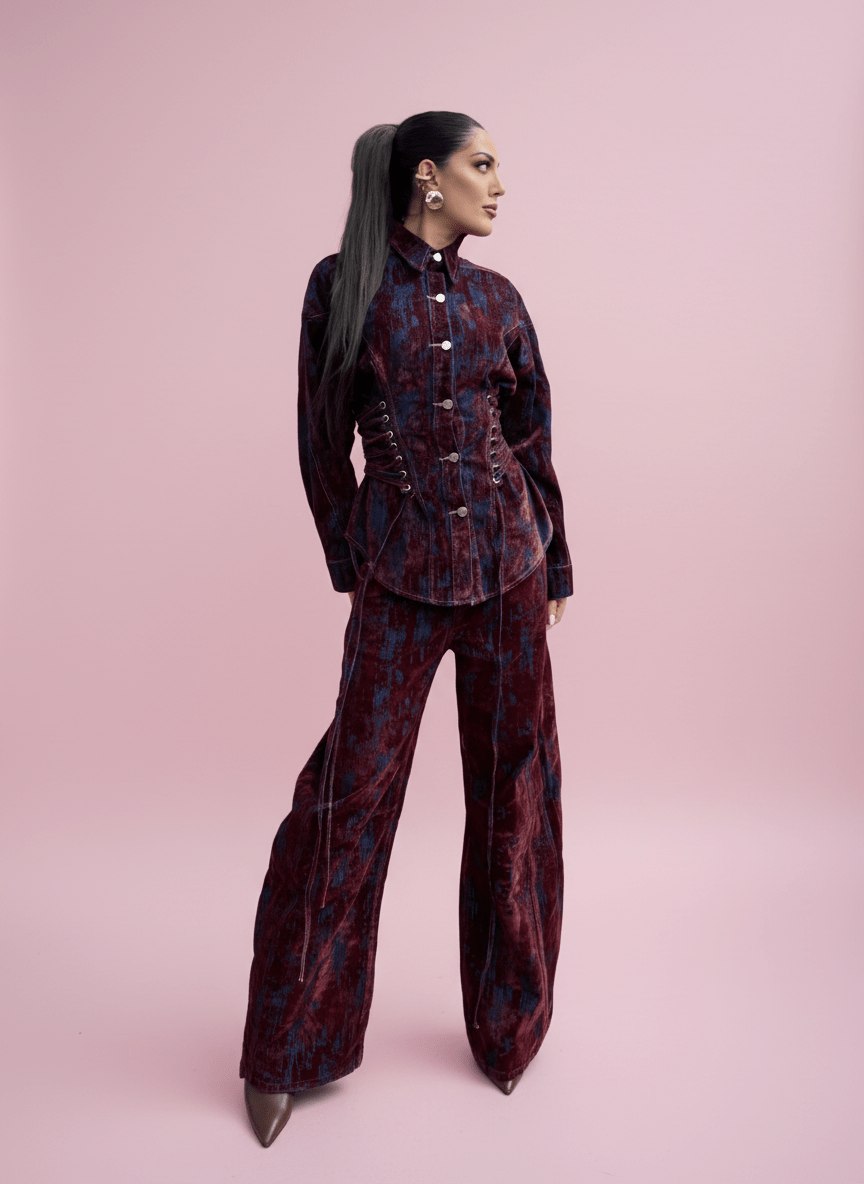 Camicia Corsetto Velvet Effect Bordeux - Abbigliamento Jessica