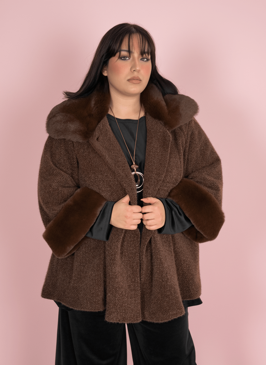 Cappotto Dettagli in Eco - Pelliccia Marrone - Abbigliamento Jessica