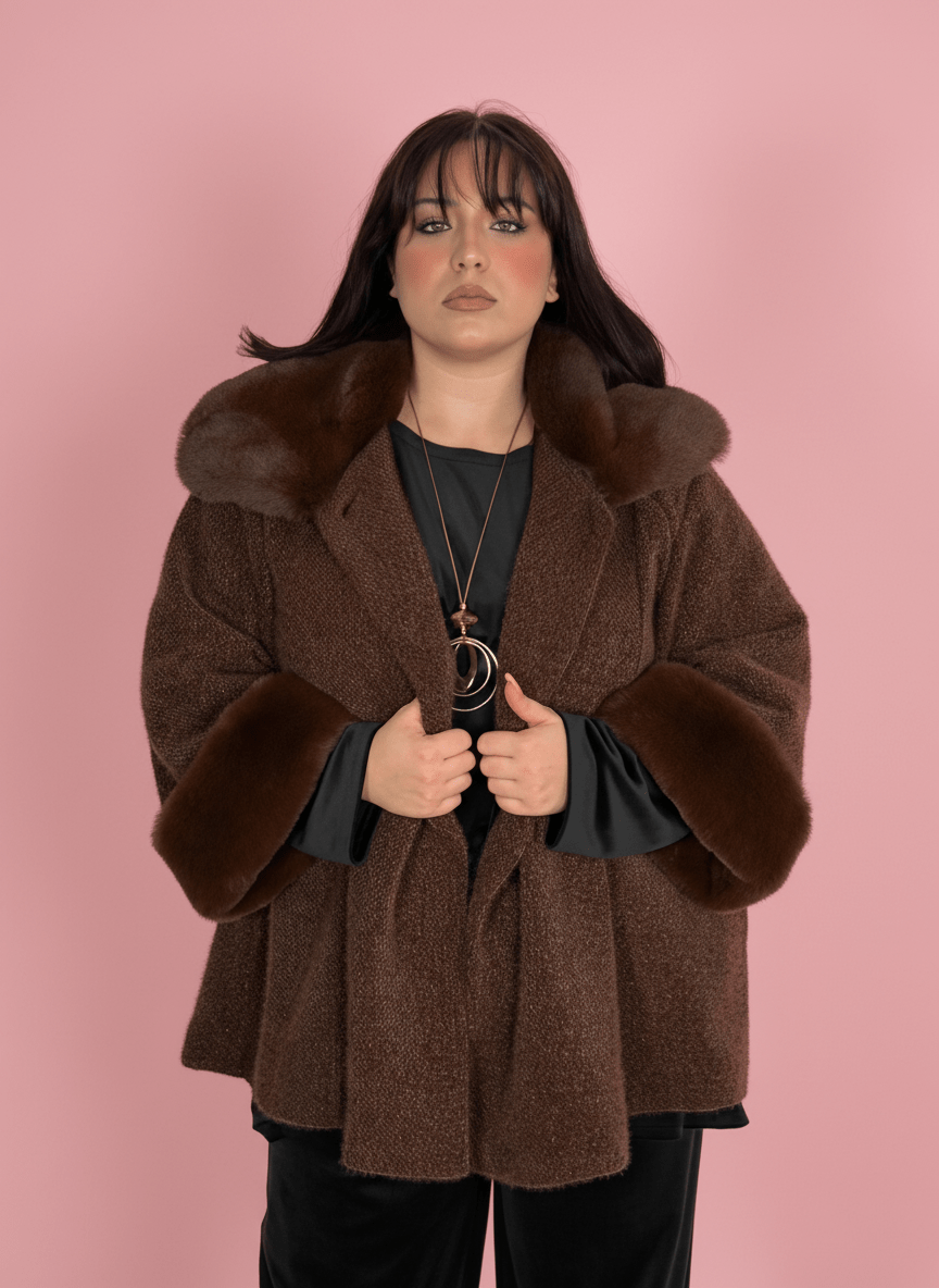 Cappotto Dettagli in Eco - Pelliccia Marrone - Abbigliamento Jessica
