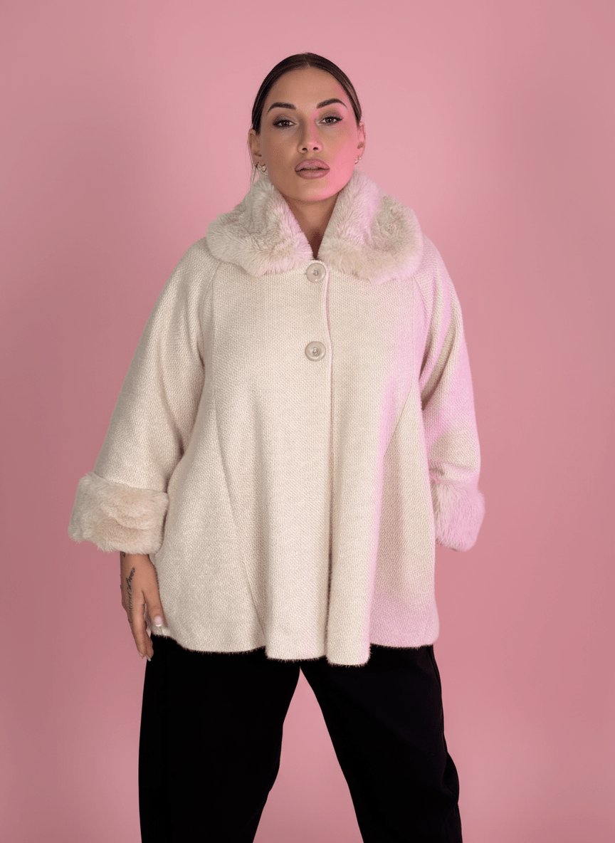Cappotto Dettagli in Eco - Pelliccia Panna - Abbigliamento Jessica