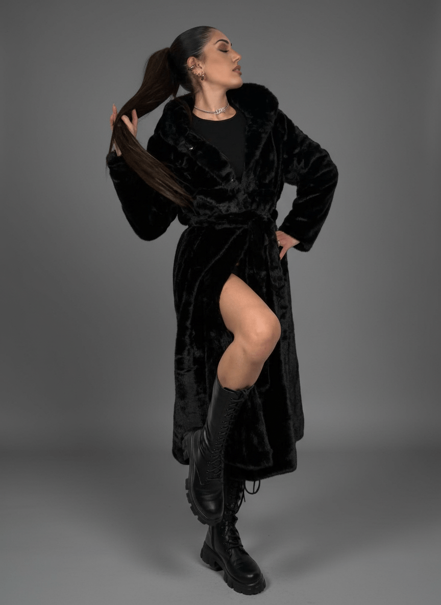 Cappotto Eco - Fur Élégance Nero - Abbigliamento Jessica