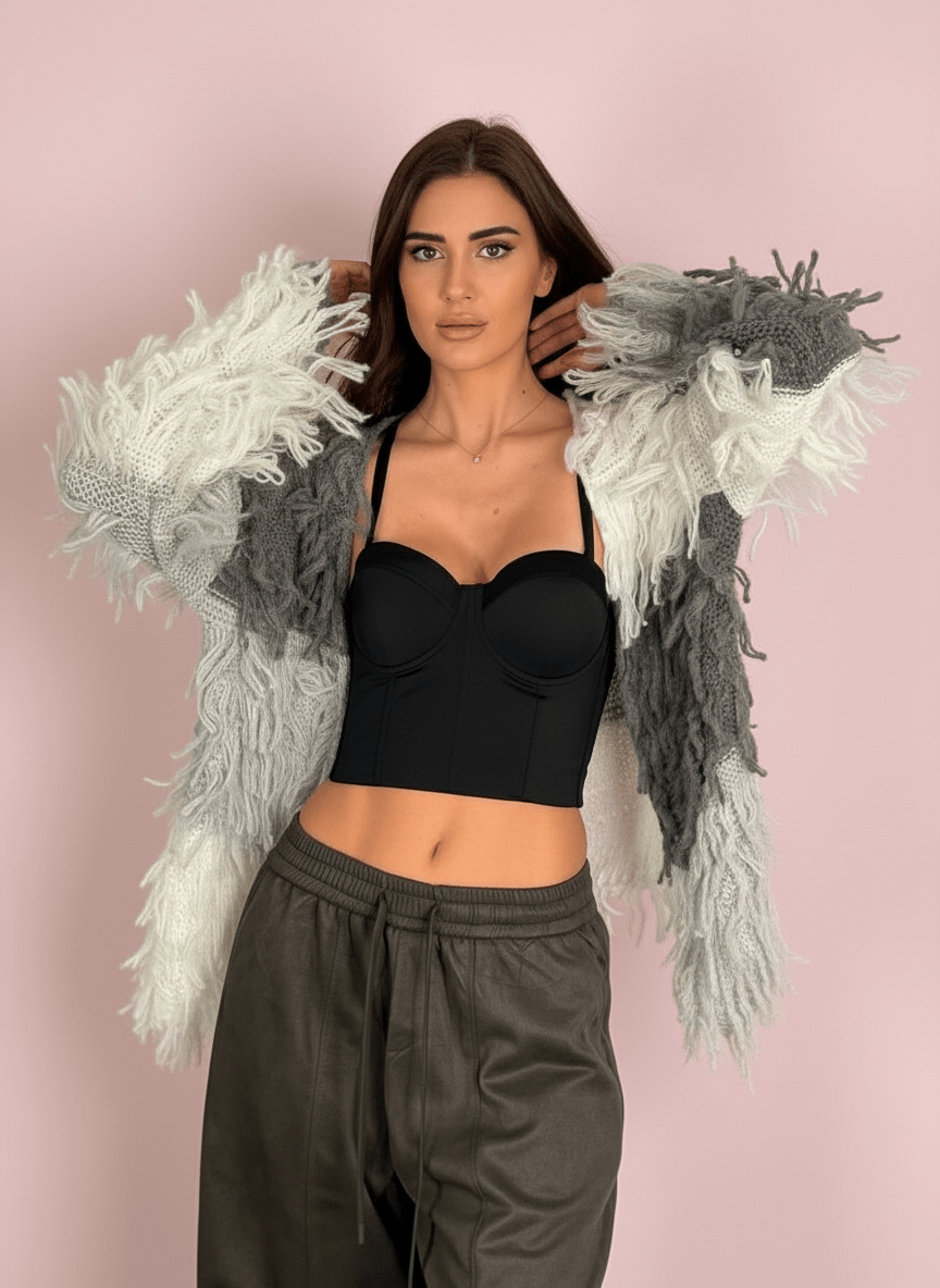 Cardigan Shaggy Grigio - Abbigliamento Jessica