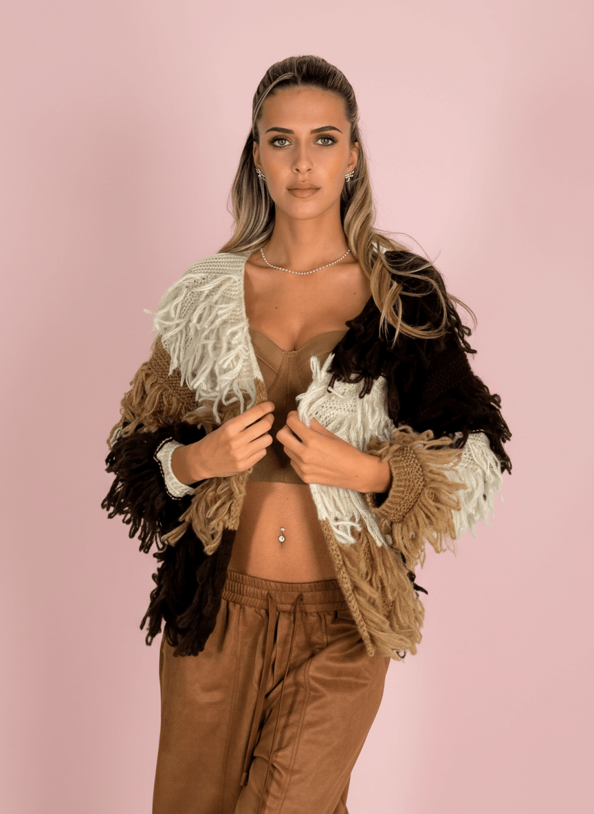 Cardigan Shaggy Marrone - Abbigliamento Jessica