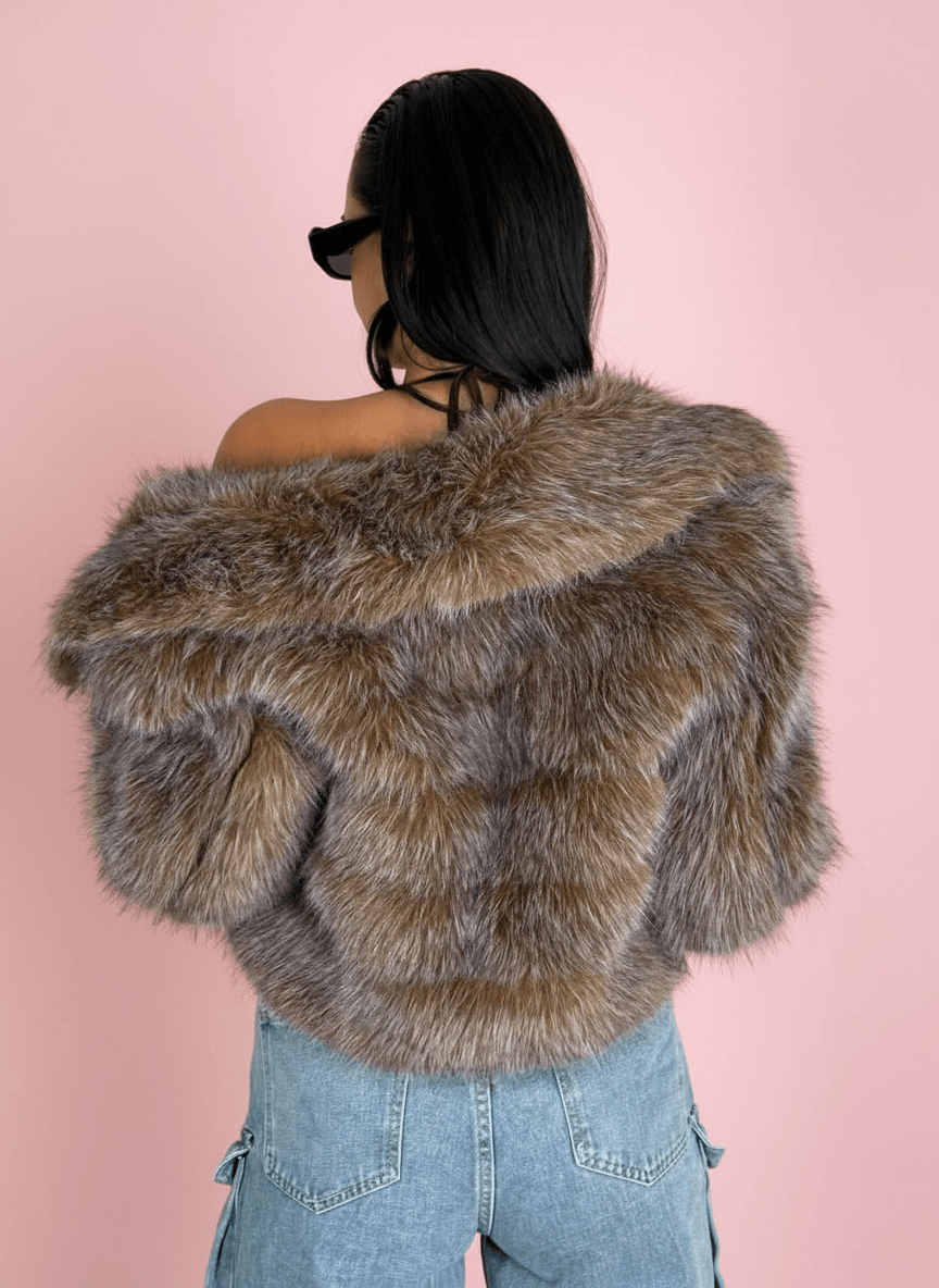 Cloudy eco - Fur Marrone Sfumature Celesti - Abbigliamento Jessica