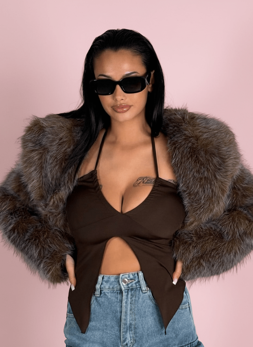 Cloudy eco - Fur Marrone Sfumature Celesti - Abbigliamento Jessica