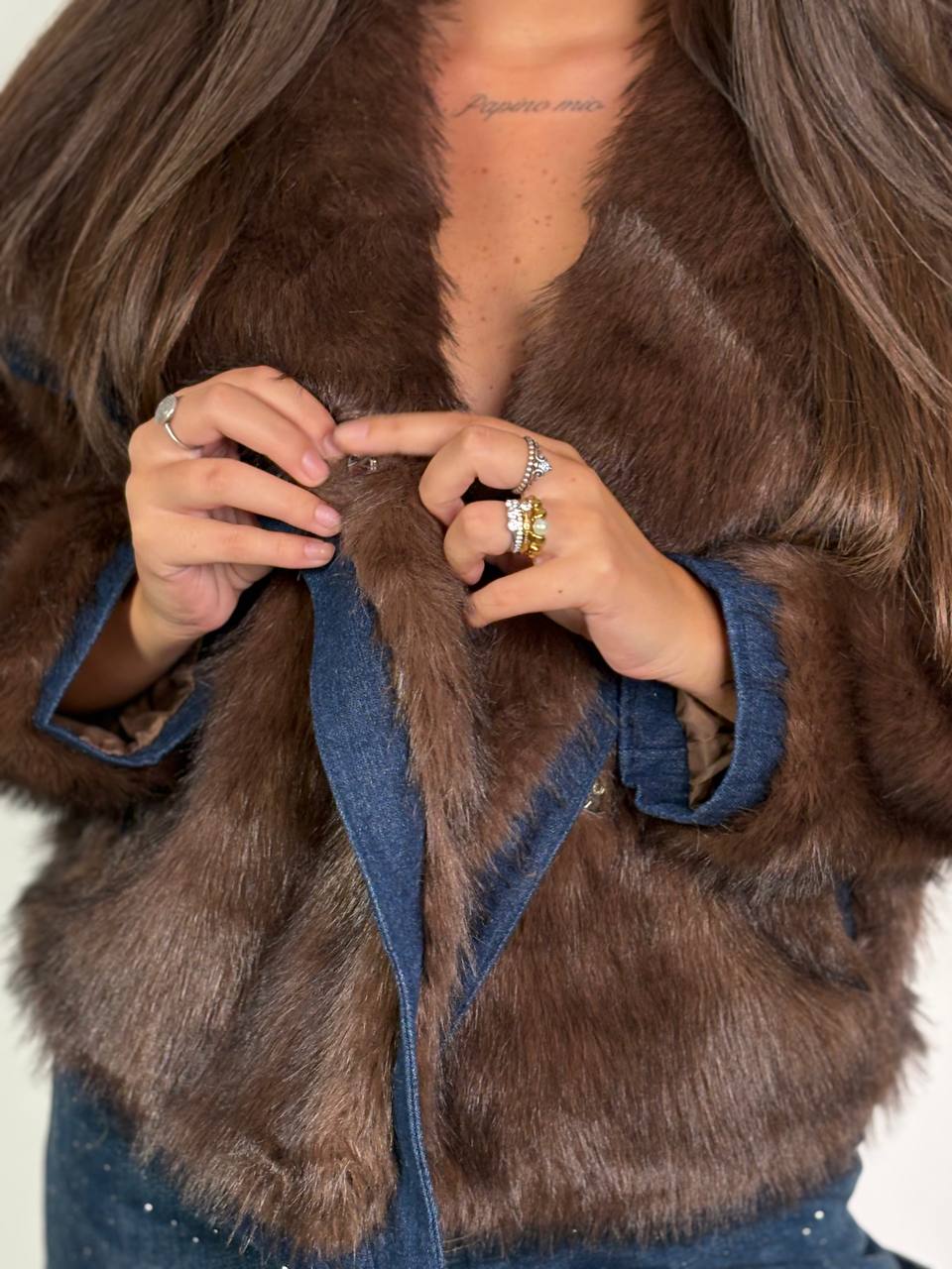 Eco - Fur Denim Luxe Brown - Abbigliamento Jessica