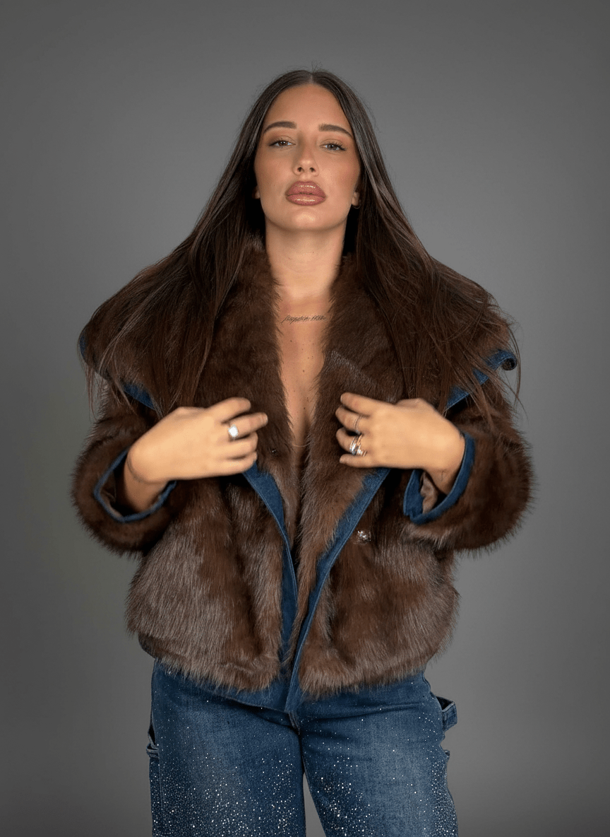 Eco - Fur Denim Luxe Brown - Abbigliamento Jessica