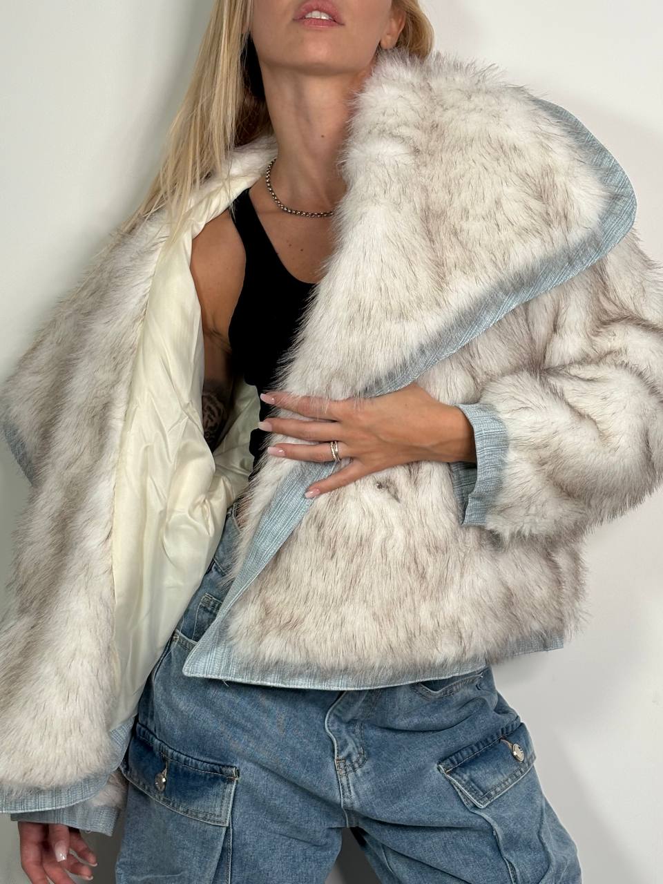 Eco - Fur Denim Luxe Panna - Abbigliamento Jessica