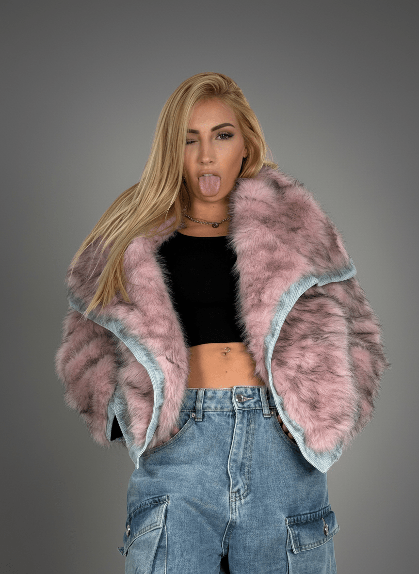 Eco - Fur Denim Luxe Rosa - Abbigliamento Jessica