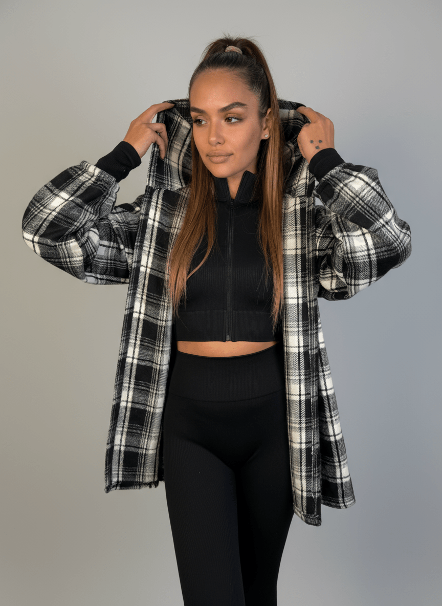 Giacca Chalet A Quadri Con Cappuccio - Abbigliamento Jessica