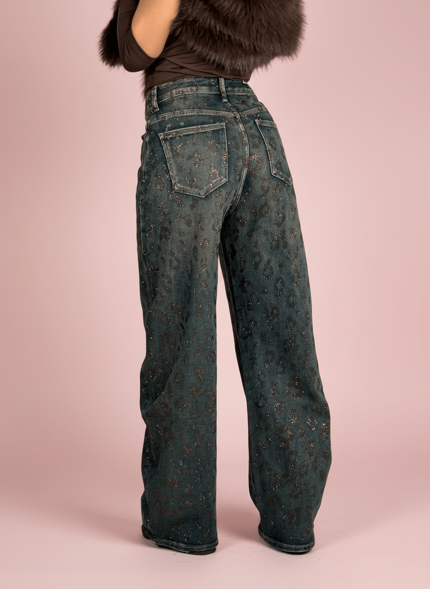 Jeans Balloon Animalier Con Glitter - Abbigliamento Jessica