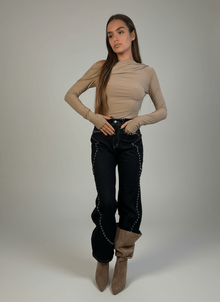 Jeans Balloon Con Borchie - Abbigliamento Jessica