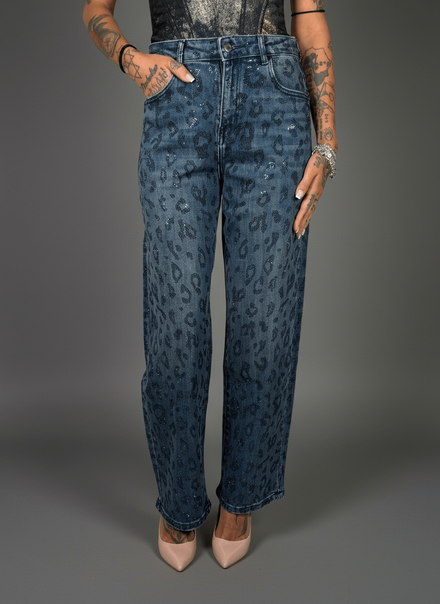 Jeans Effetto Leopardato Glitter Chiaro - Abbigliamento Jessica