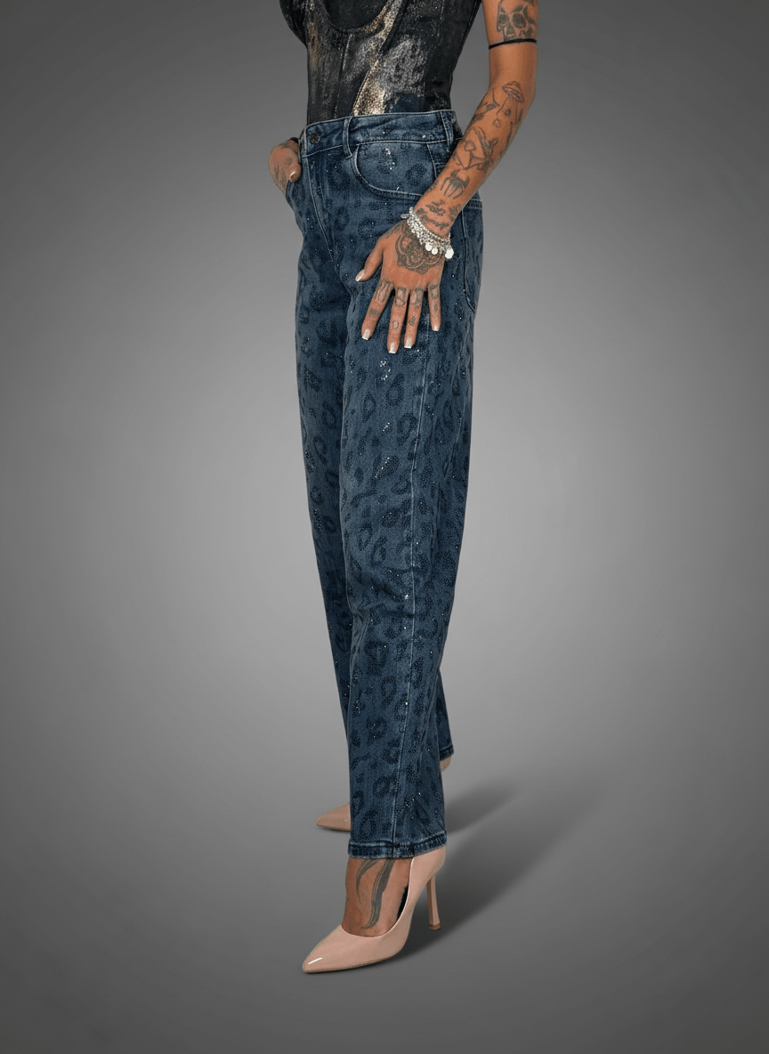 Jeans Effetto Leopardato Glitter Chiaro - Abbigliamento Jessica
