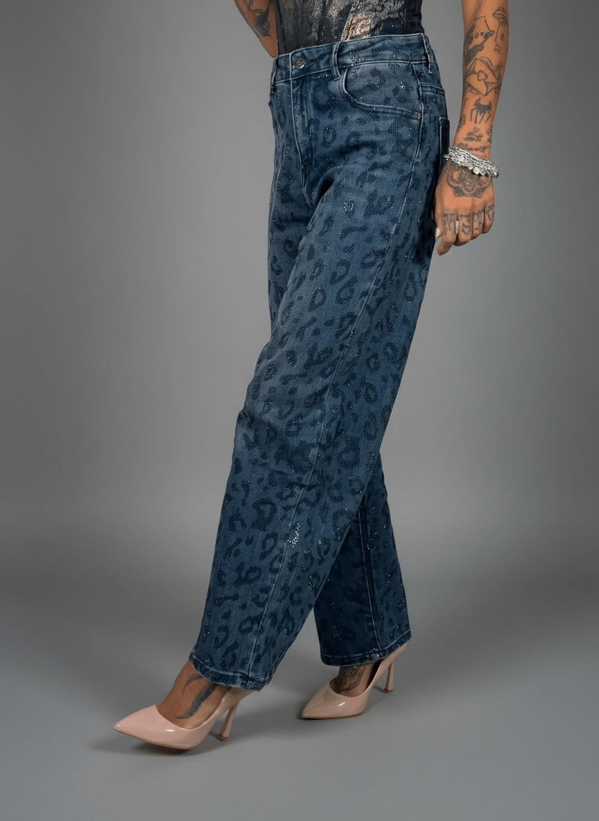 Jeans Effetto Leopardato Glitter Chiaro - Abbigliamento Jessica