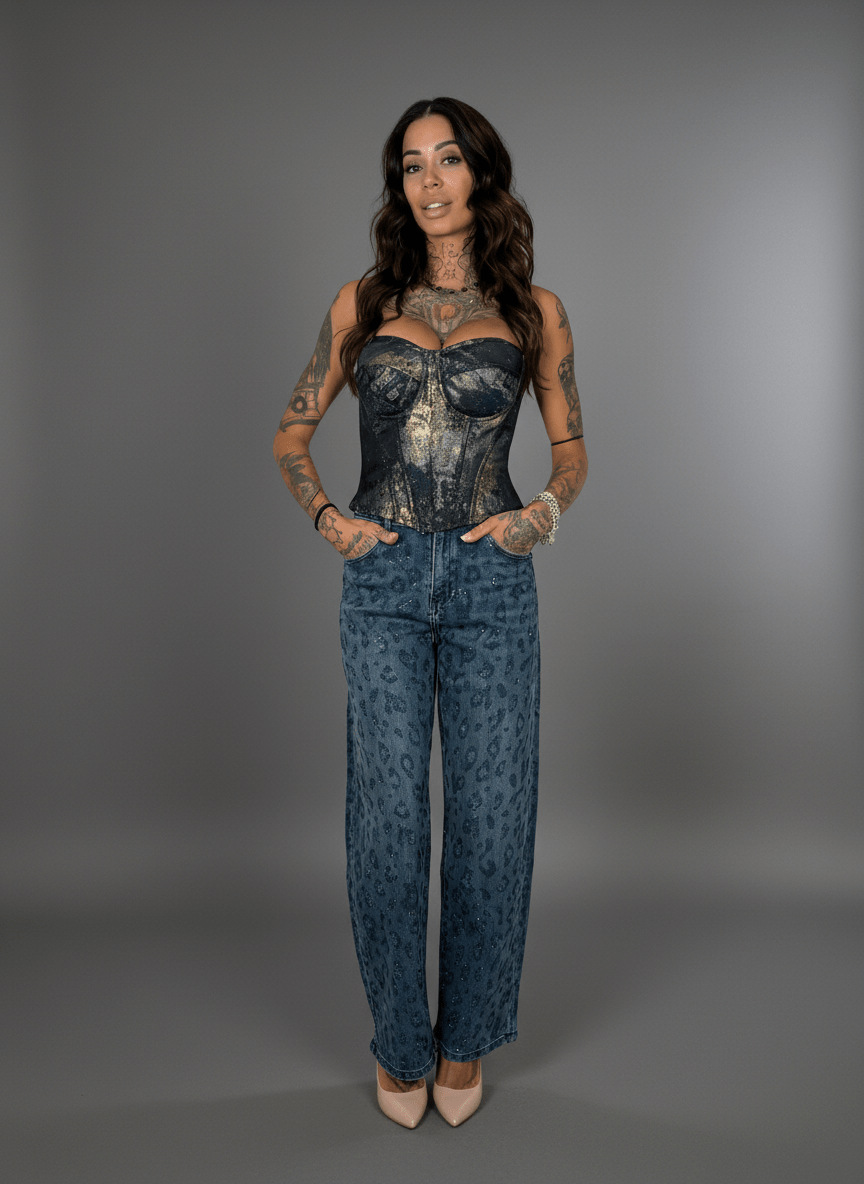 Jeans Effetto Leopardato Glitter Chiaro - Abbigliamento Jessica