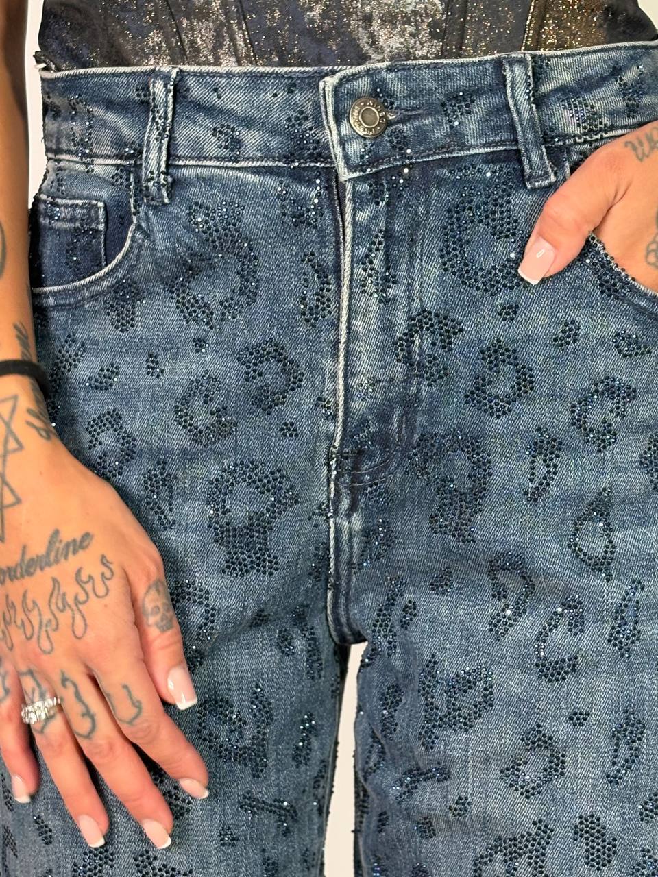 Jeans Effetto Leopardato Glitter Chiaro - Abbigliamento Jessica