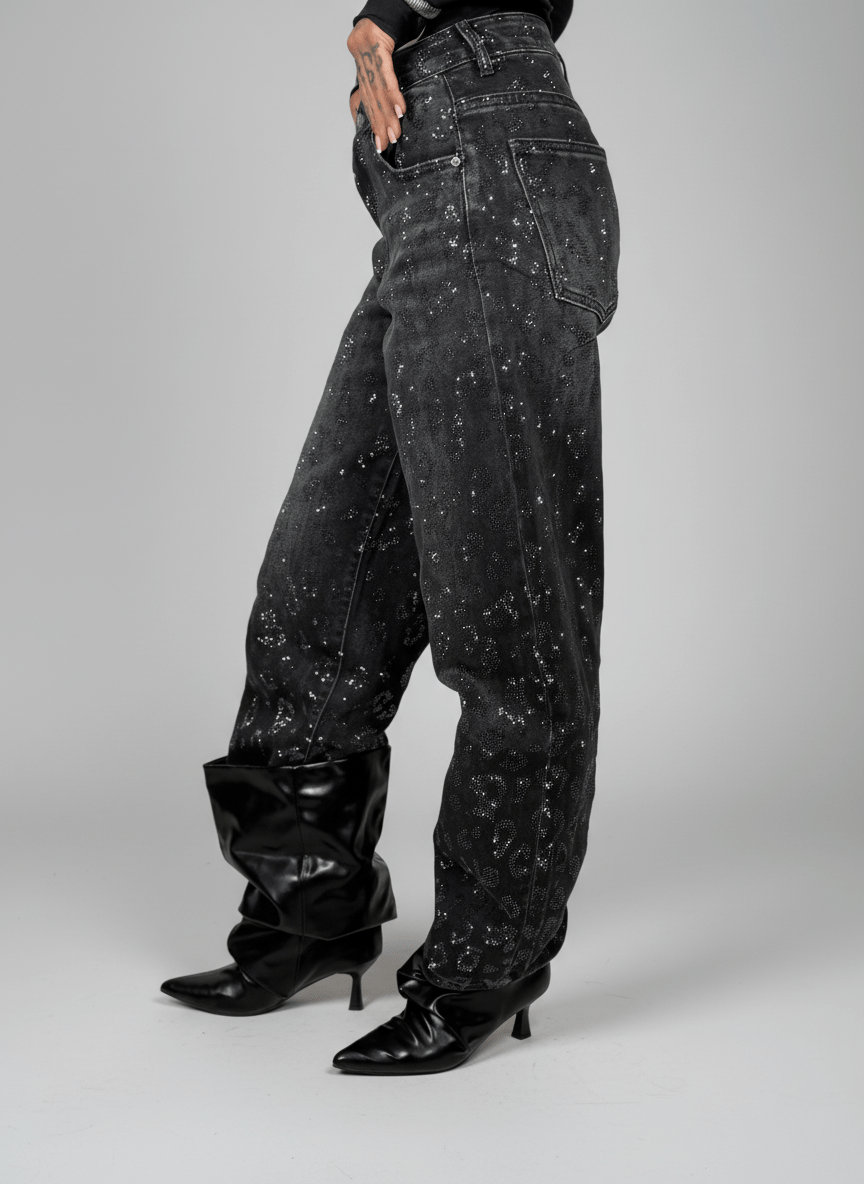 Jeans Effetto Leopardato Glitter Scuro - Abbigliamento Jessica