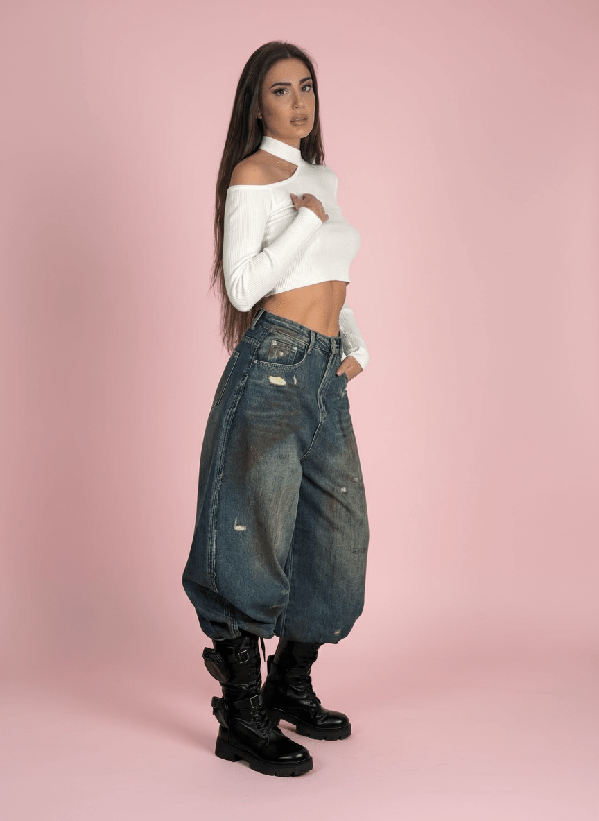 Jeans Wide Leg Effetto Vintage - Abbigliamento Jessica