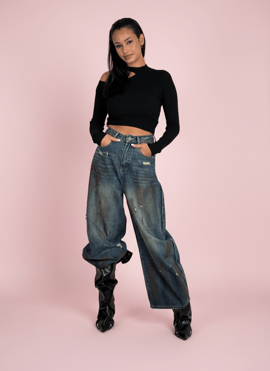 Jeans Wide Leg Effetto Vintage - Abbigliamento Jessica