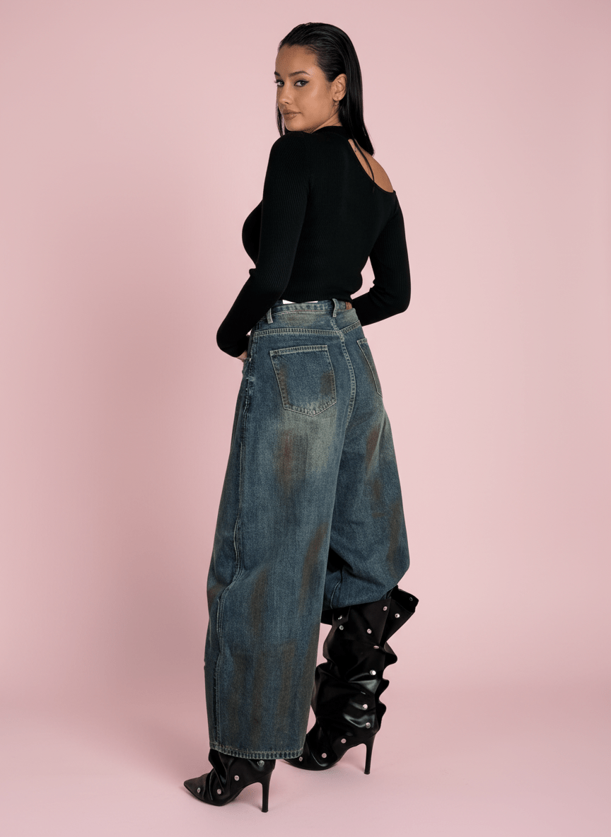 Jeans Wide Leg Effetto Vintage - Abbigliamento Jessica