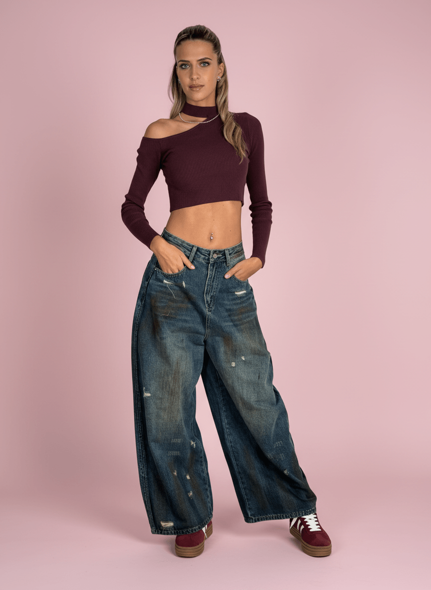 Jeans Wide Leg Effetto Vintage - Abbigliamento Jessica