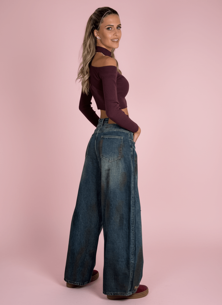 Jeans Wide Leg Effetto Vintage - Abbigliamento Jessica