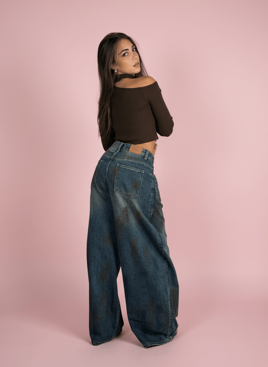 Jeans Wide Leg Effetto Vintage - Abbigliamento Jessica