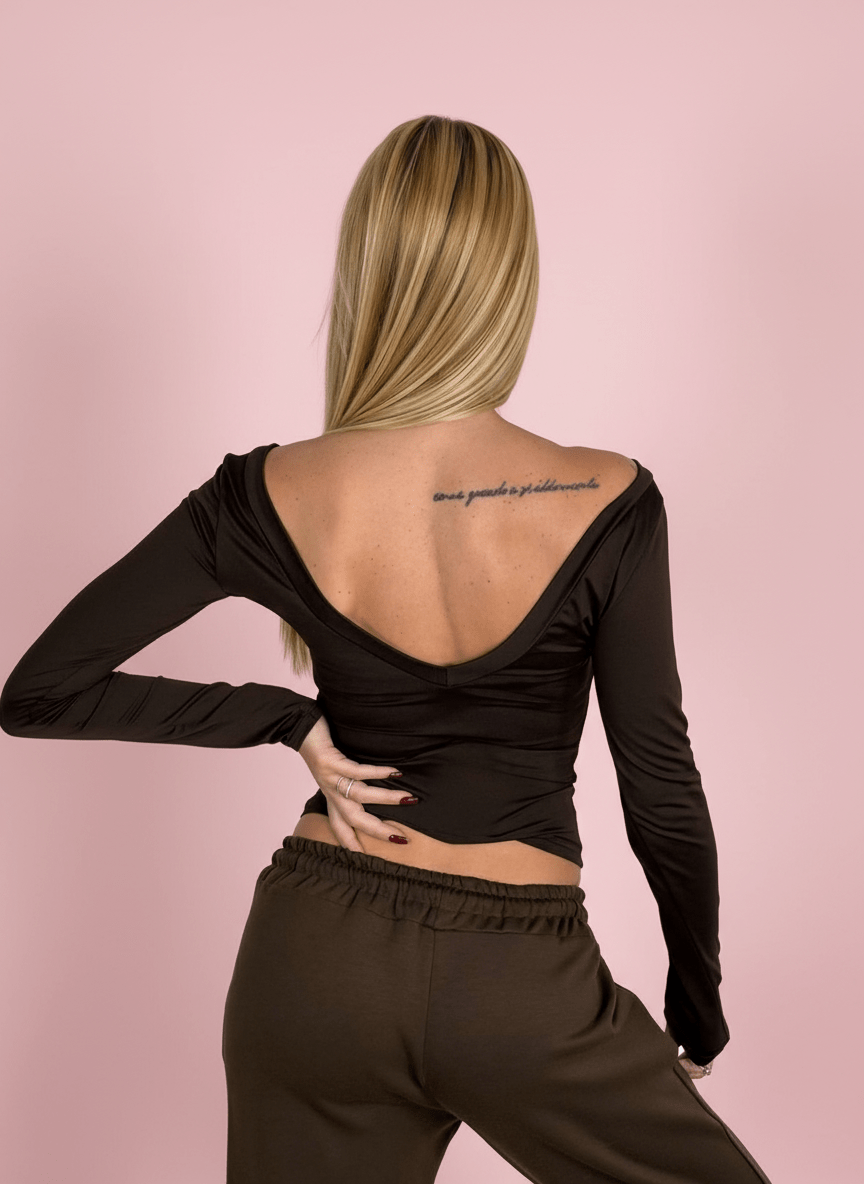 Maglia Back Drama Lycra Marrone - Abbigliamento Jessica