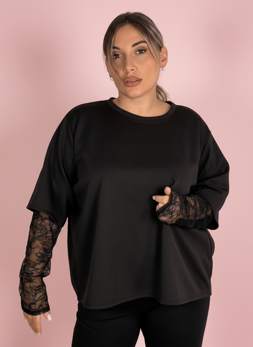 Maglia Con Maniche In Pizzo - Abbigliamento Jessica