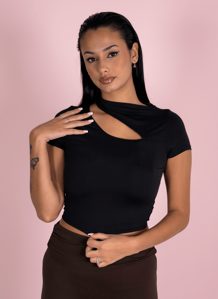 Maglia Con Scollo Asimmetrico Nero - Abbigliamento Jessica