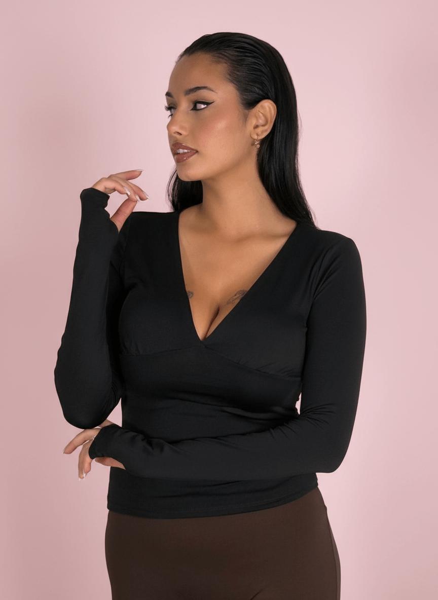 Maglia Con Scollo V Nera - Abbigliamento Jessica