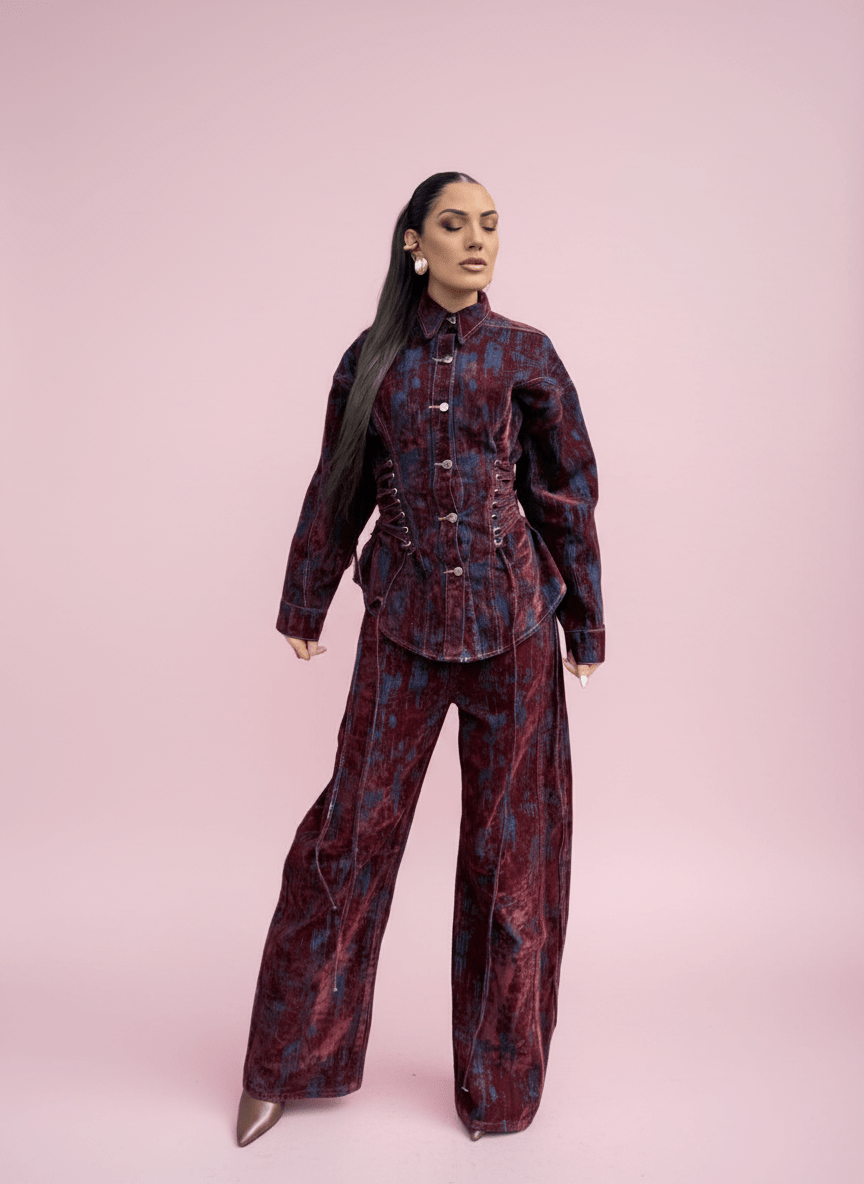 Pantalone Velvet Effect Wide Bordeux - Abbigliamento Jessica