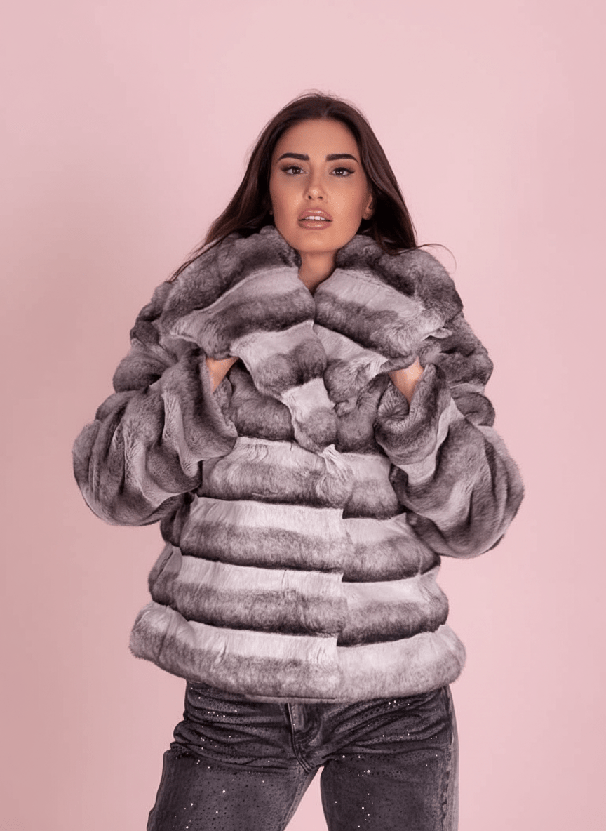 Pelliccia Ecologica Grigia A Fasce - Abbigliamento Jessica