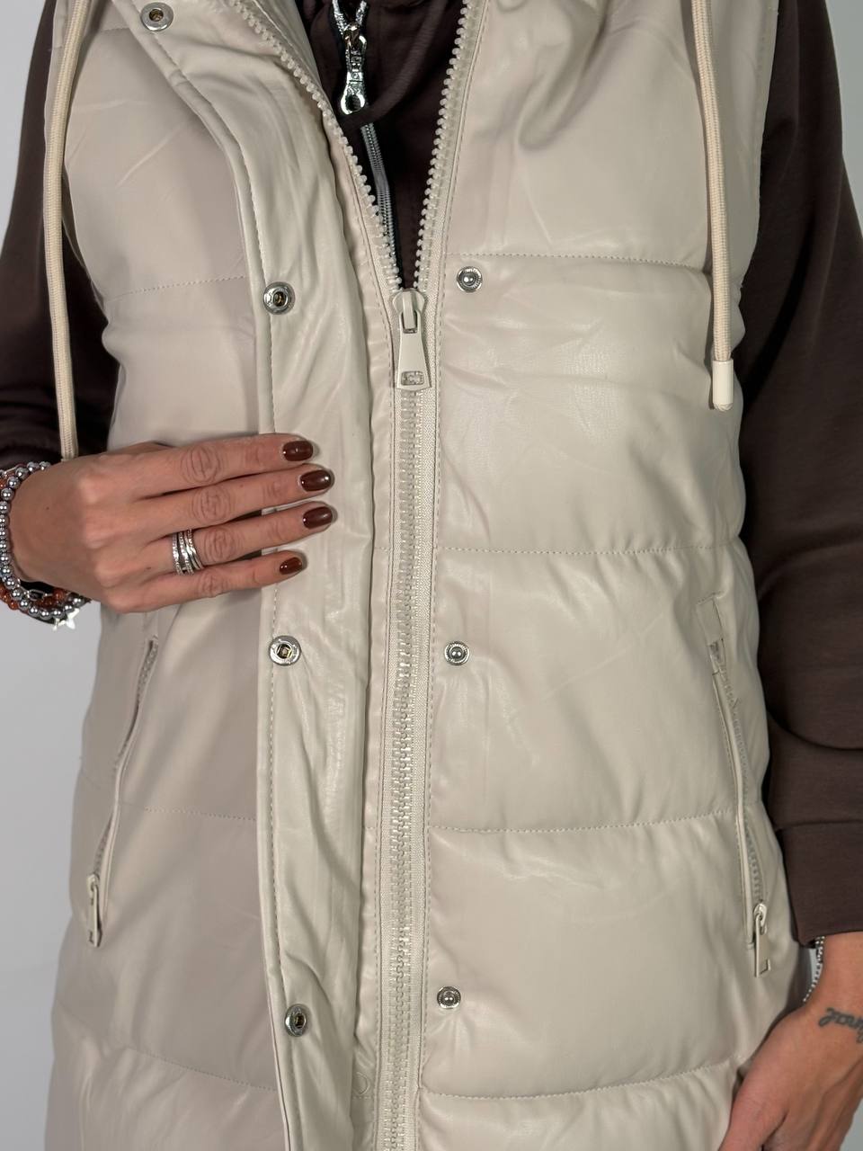 Smanicato Long Ecopelle Crema - Abbigliamento Jessica