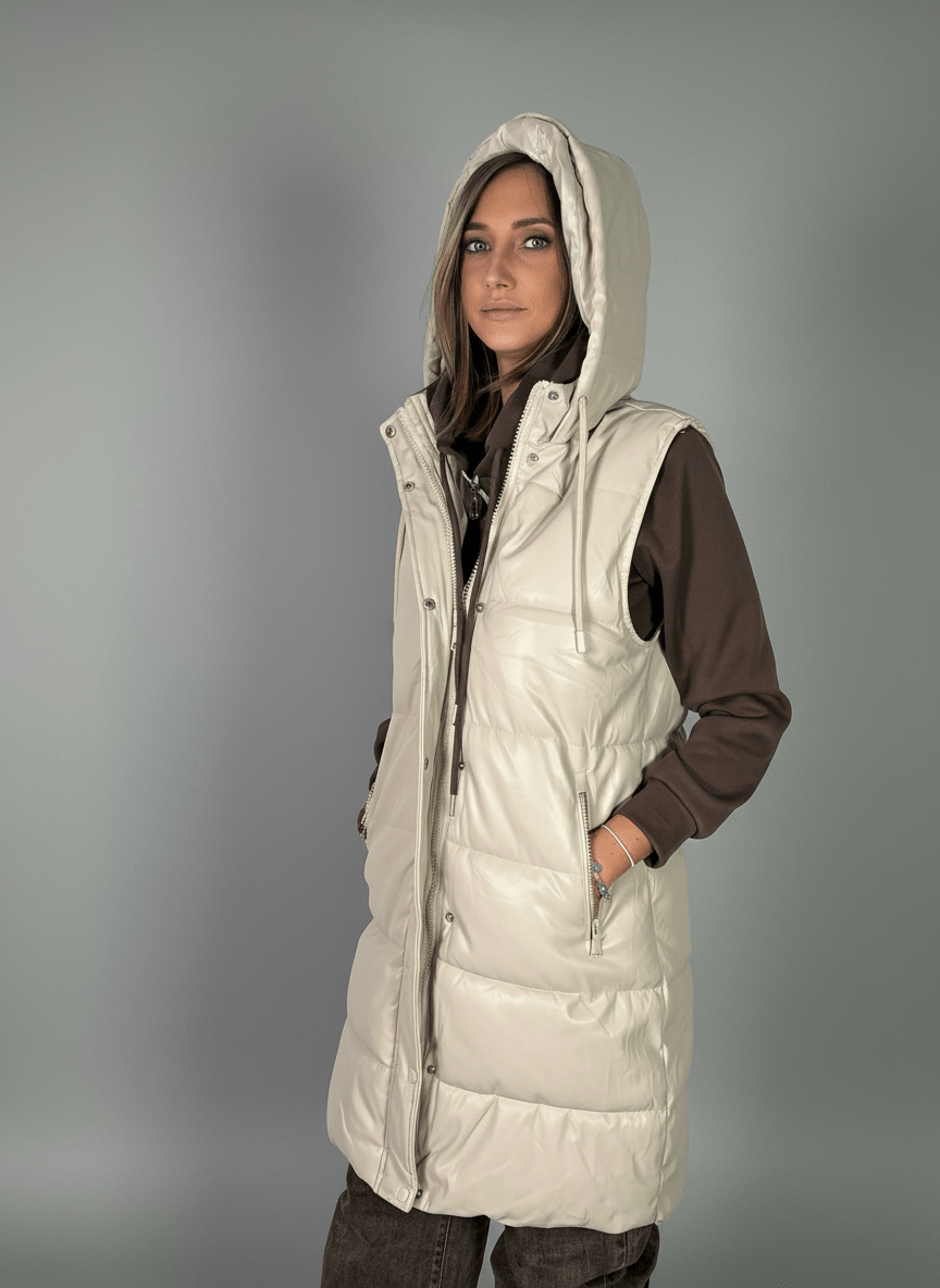 Smanicato Long Ecopelle Crema - Abbigliamento Jessica