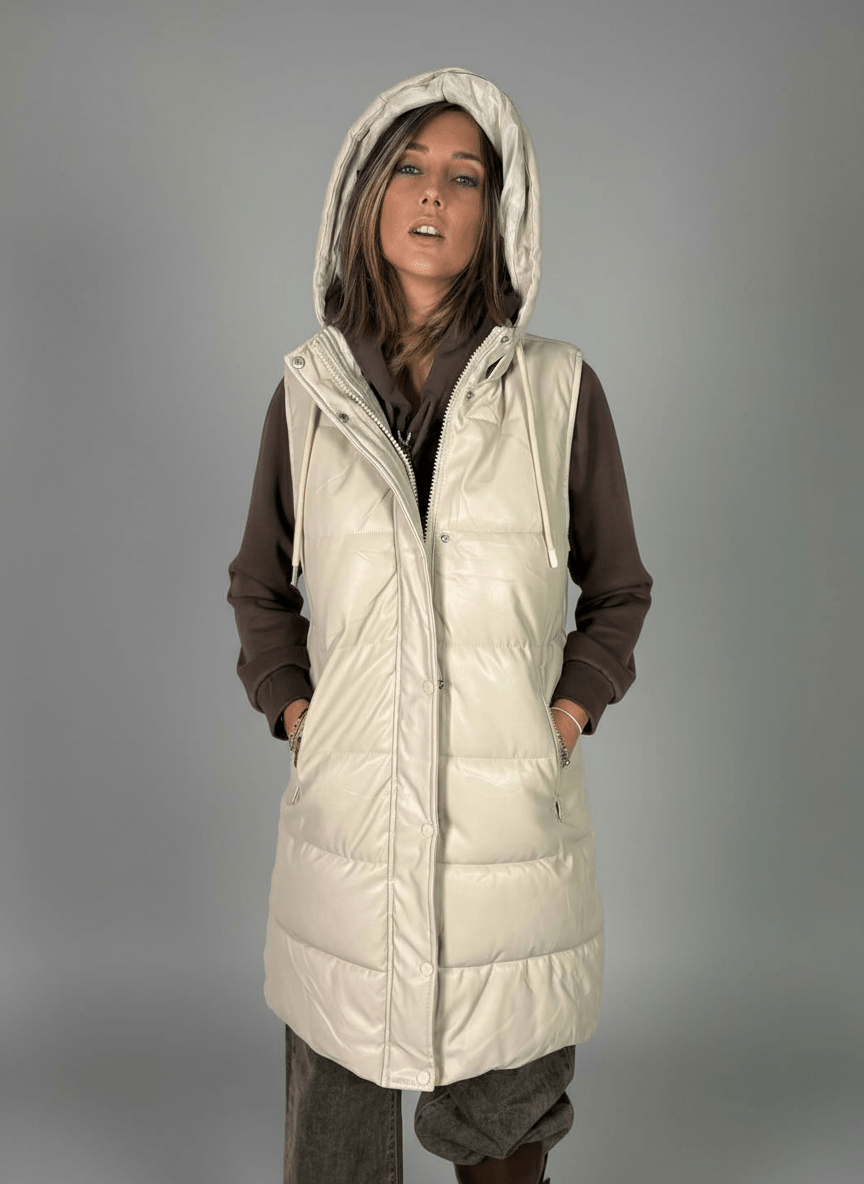 Smanicato Long Ecopelle Crema - Abbigliamento Jessica
