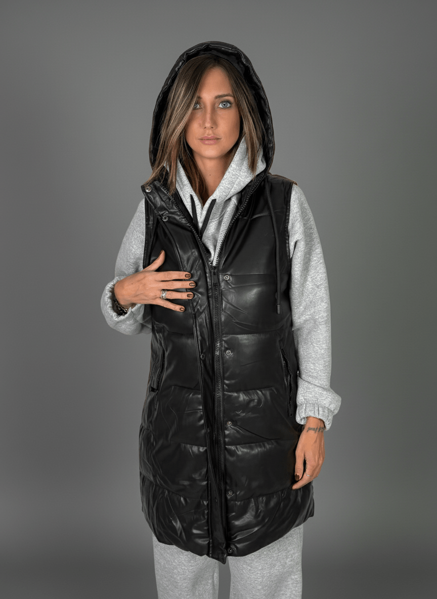 Smanicato Long Ecopelle Nero - Abbigliamento Jessica