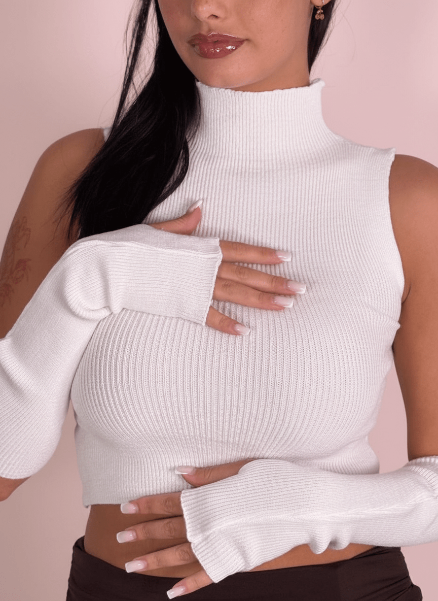 Top Smanicato Bianco Con Manicotti Coordinati - Abbigliamento Jessica