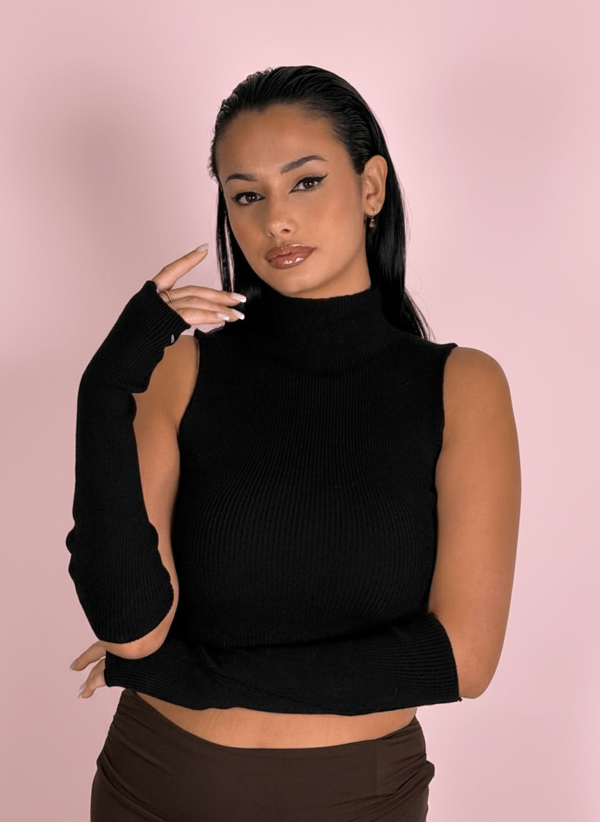 Top Smanicato Nero Con Manicotti Coordinati - Abbigliamento Jessica