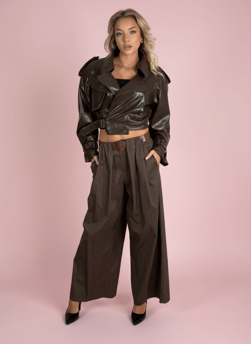 Trench Corto In Ecopelle Marrone - Abbigliamento Jessica