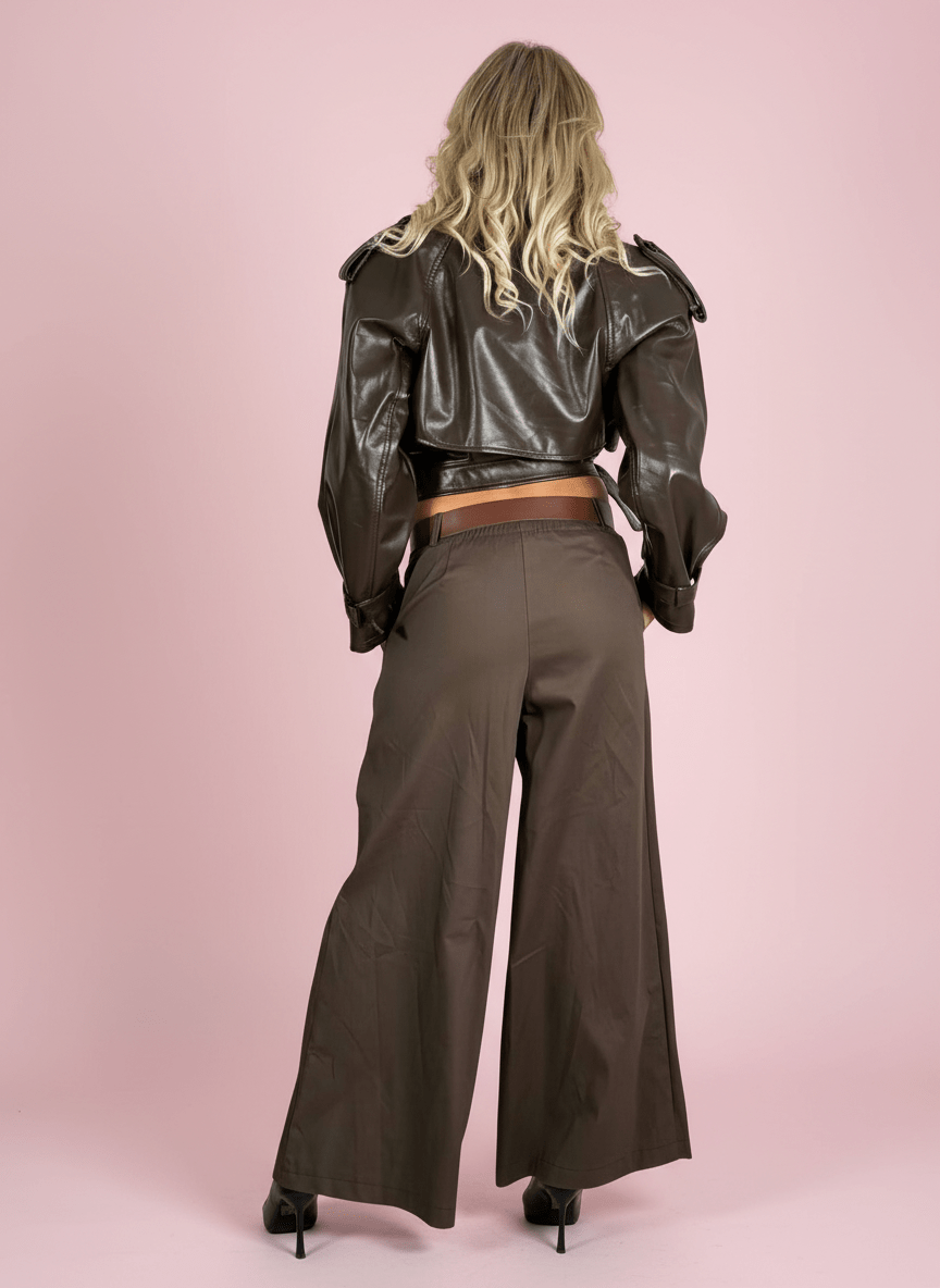 Trench Corto In Ecopelle Marrone - Abbigliamento Jessica