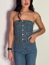 Salopette in Denim Chiaro con Dettagli Glamour