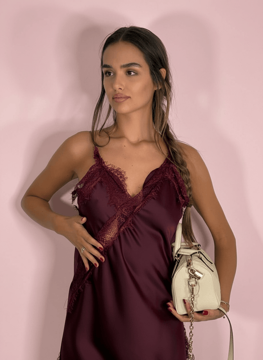 Abito Mezzanotte In Pizzo Bordeux - Abbigliamento Jessica